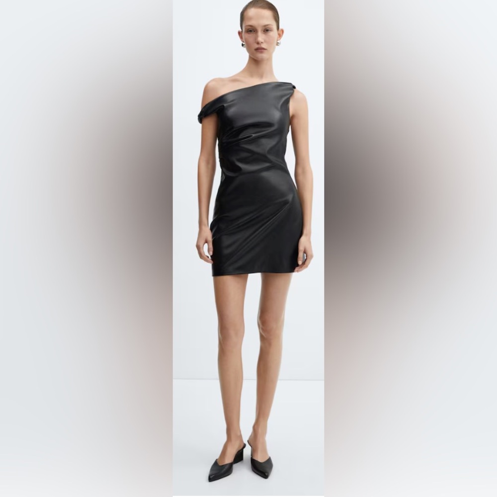 Mango Black short leather effect dress . Size 4.